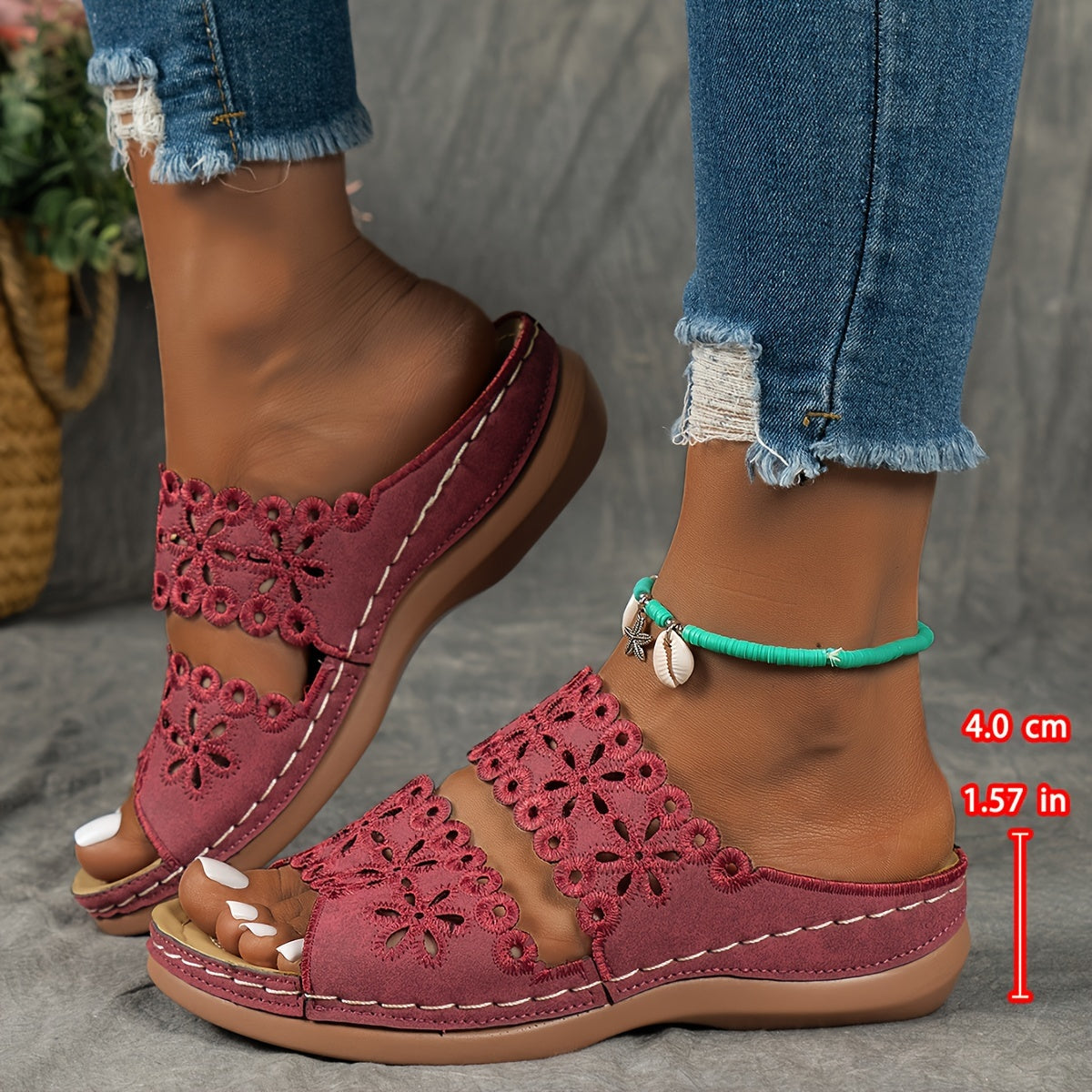 Women's Brown Synthetic Leather Slide Sandals - Open Toe, Floral Cut-Out Design, Soft TPU Sole, Comfortable Summer Footwear for Casual Wear, Stylish Outdoor Wear | Floral Cutout Sandals | Comfortable TPU Sole, Strappy Sandals